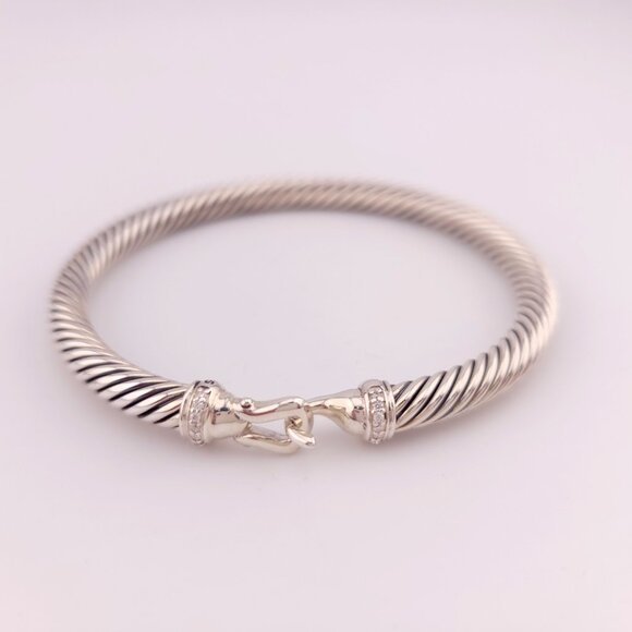 DAVID YURMAN Sterling Silver Classic Cable Diamond Buckle 6.5 Inch Bracelet - Picture 2 of 12